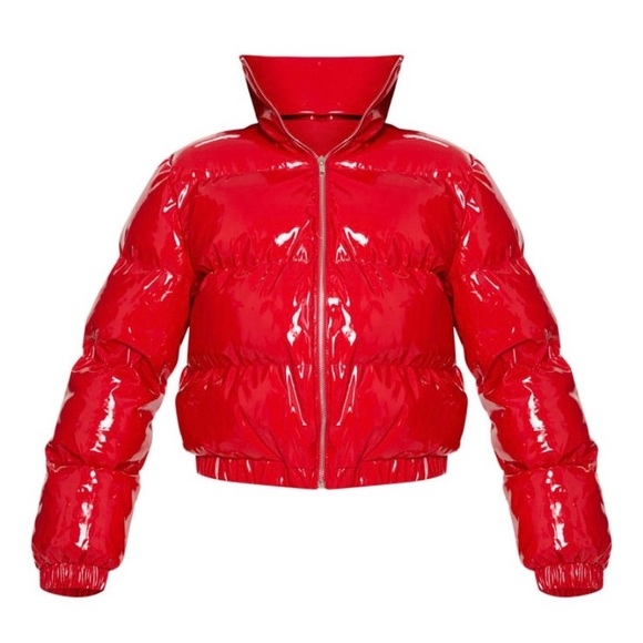RED CROPPED VINYL PUFFER - Picture 2 of 2